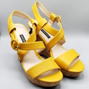 Nine West Yellow Cork Wedge Sandal with Ankle Strap Size 8.5
